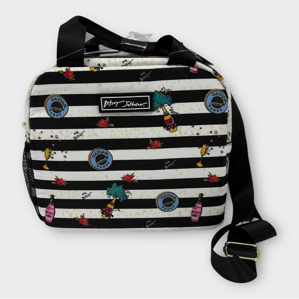 Betsey Johnson Caviar and Champagne Insulated Top Handle Lunch Tote Bag NWT - Picture 2 of 9